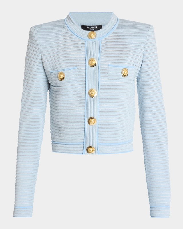 Buttoned Striped Knit Crop Cardigan